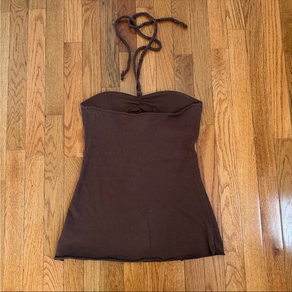 Vintage Y2K Self Esteem Brown Halter Tank Top with Crochet Accent - Picture 2 of 4